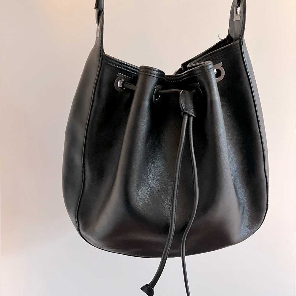 Salvatore Ferragamo black leather bucket bag